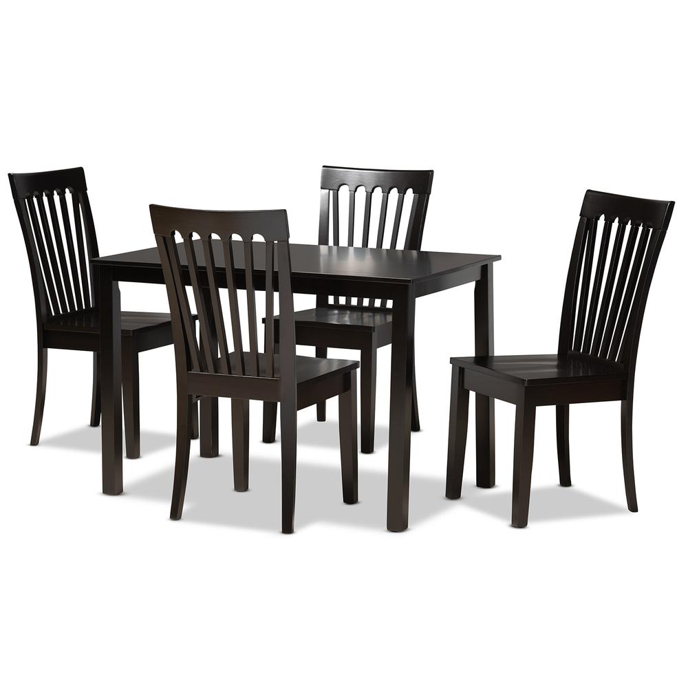 Erion Modern and Contemporary Dark Brown Finished Wood 5-Piece Dining Set. Picture 10