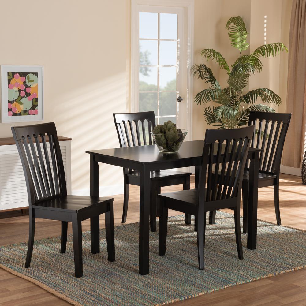 Erion Modern and Contemporary Dark Brown Finished Wood 5-Piece Dining Set. Picture 16