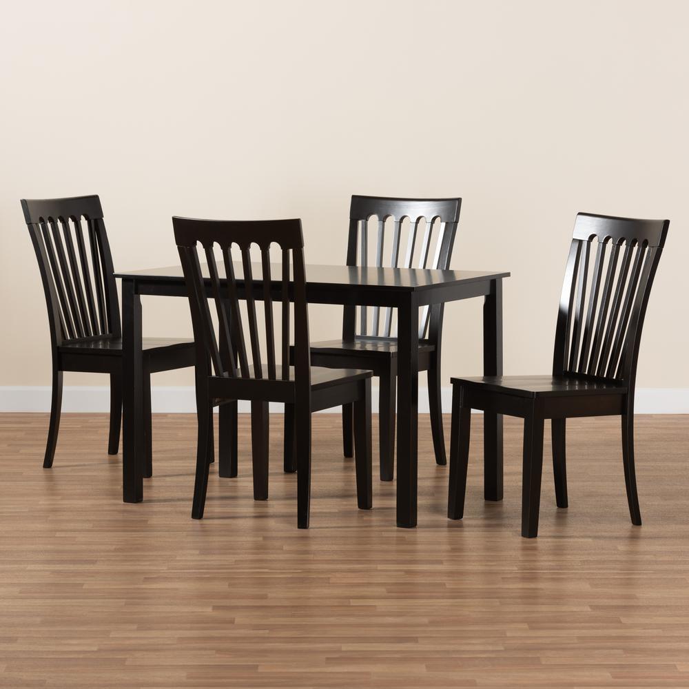 Erion Modern and Contemporary Dark Brown Finished Wood 5-Piece Dining Set. Picture 17