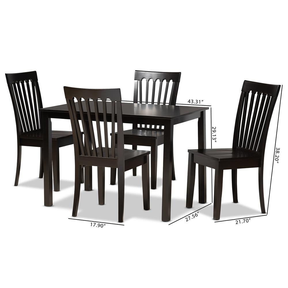 Erion Modern and Contemporary Dark Brown Finished Wood 5-Piece Dining Set. Picture 18