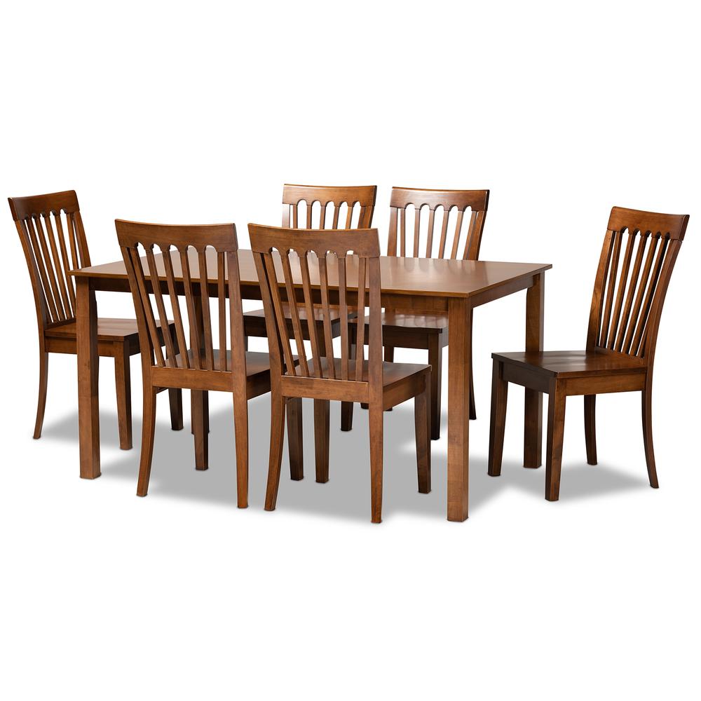 Erion Modern and Contemporary Walnut Brown Finished Wood 7-Piece Dining Set. Picture 10