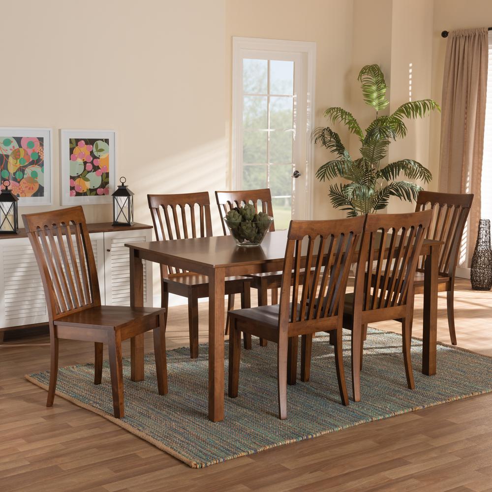 Erion Modern and Contemporary Walnut Brown Finished Wood 7-Piece Dining Set. Picture 16