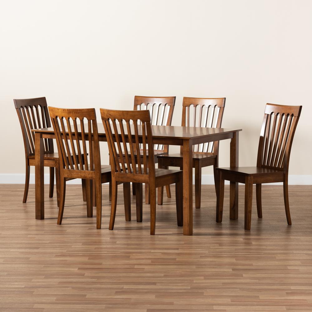 Erion Modern and Contemporary Walnut Brown Finished Wood 7-Piece Dining Set. Picture 17