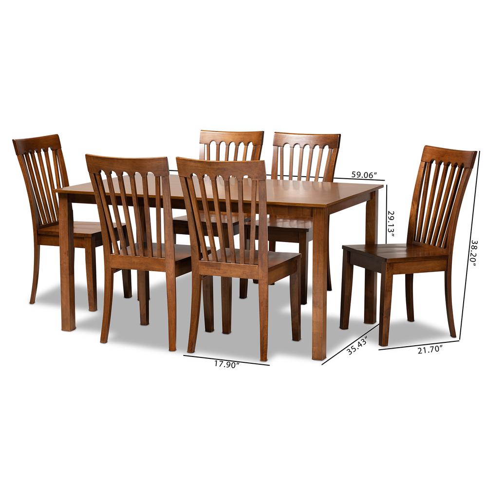 Erion Modern and Contemporary Walnut Brown Finished Wood 7-Piece Dining Set. Picture 18