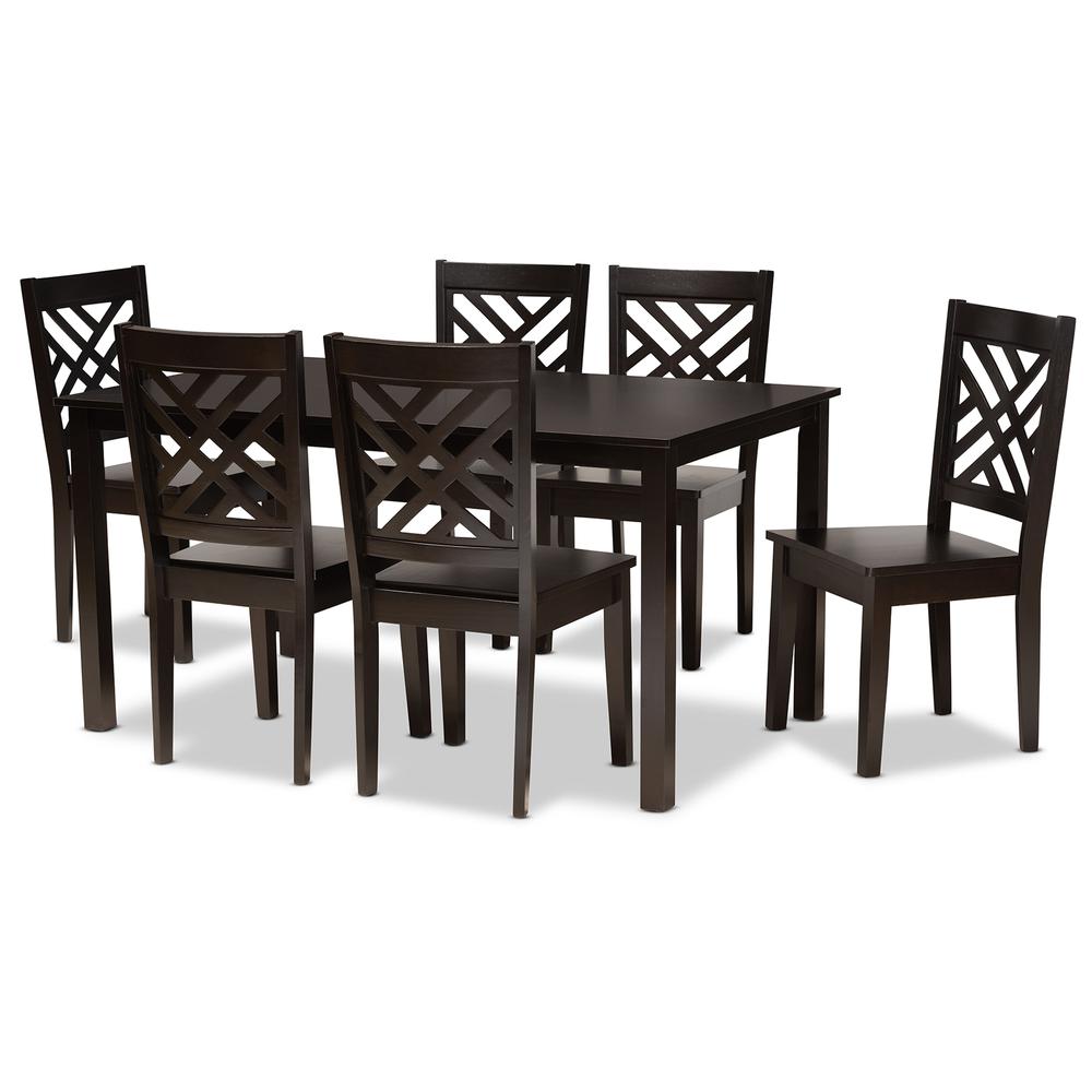 Ani Modern and Contemporary Dark Brown Finished Wood 7-Piece Dining Set. Picture 10