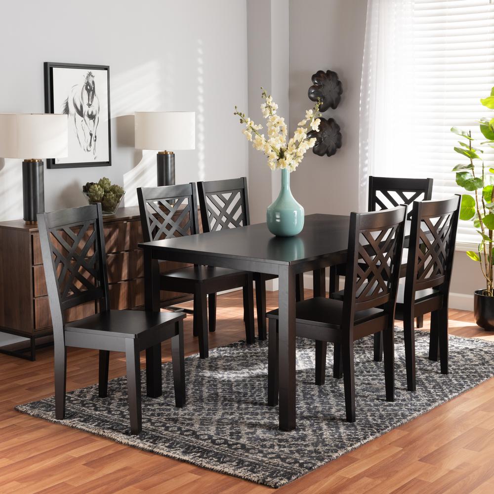 Ani Modern and Contemporary Dark Brown Finished Wood 7-Piece Dining Set. Picture 16