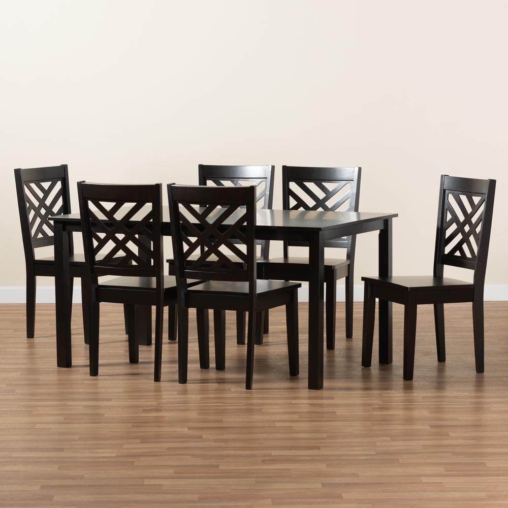 Ani Modern and Contemporary Dark Brown Finished Wood 7-Piece Dining Set. Picture 17