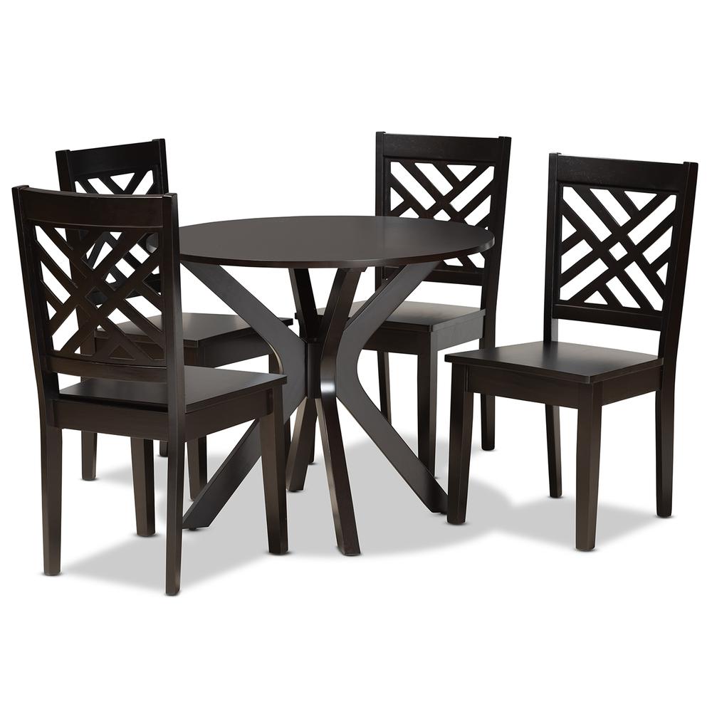 Ela Modern and Contemporary Dark Brown Finished Wood 5-Piece Dining Set. Picture 10