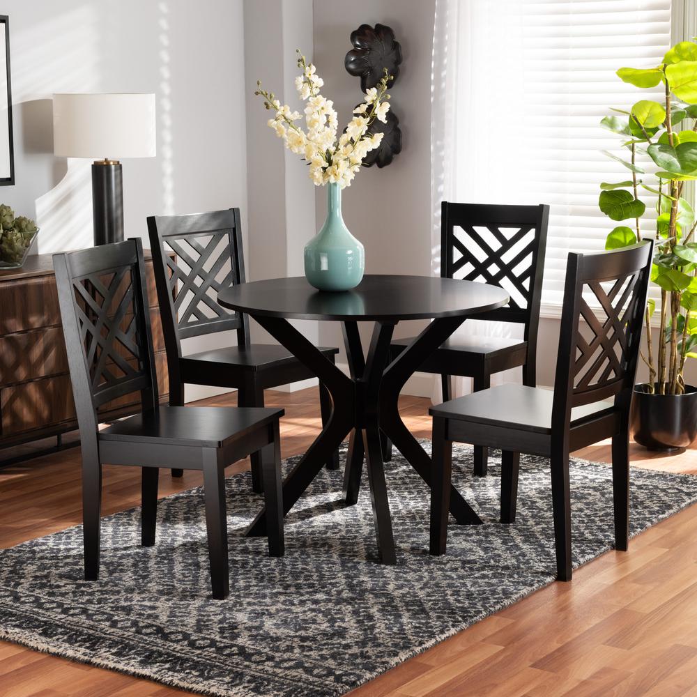 Ela Modern and Contemporary Dark Brown Finished Wood 5-Piece Dining Set. Picture 16
