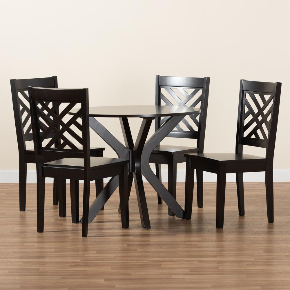 Ela Modern and Contemporary Dark Brown Finished Wood 5-Piece Dining Set. Picture 17