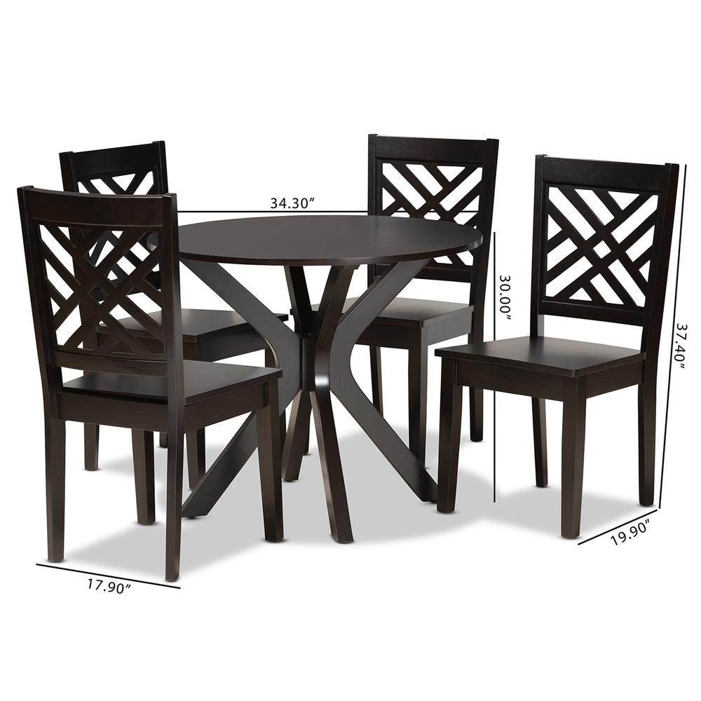 Ela Modern and Contemporary Dark Brown Finished Wood 5-Piece Dining Set. Picture 18