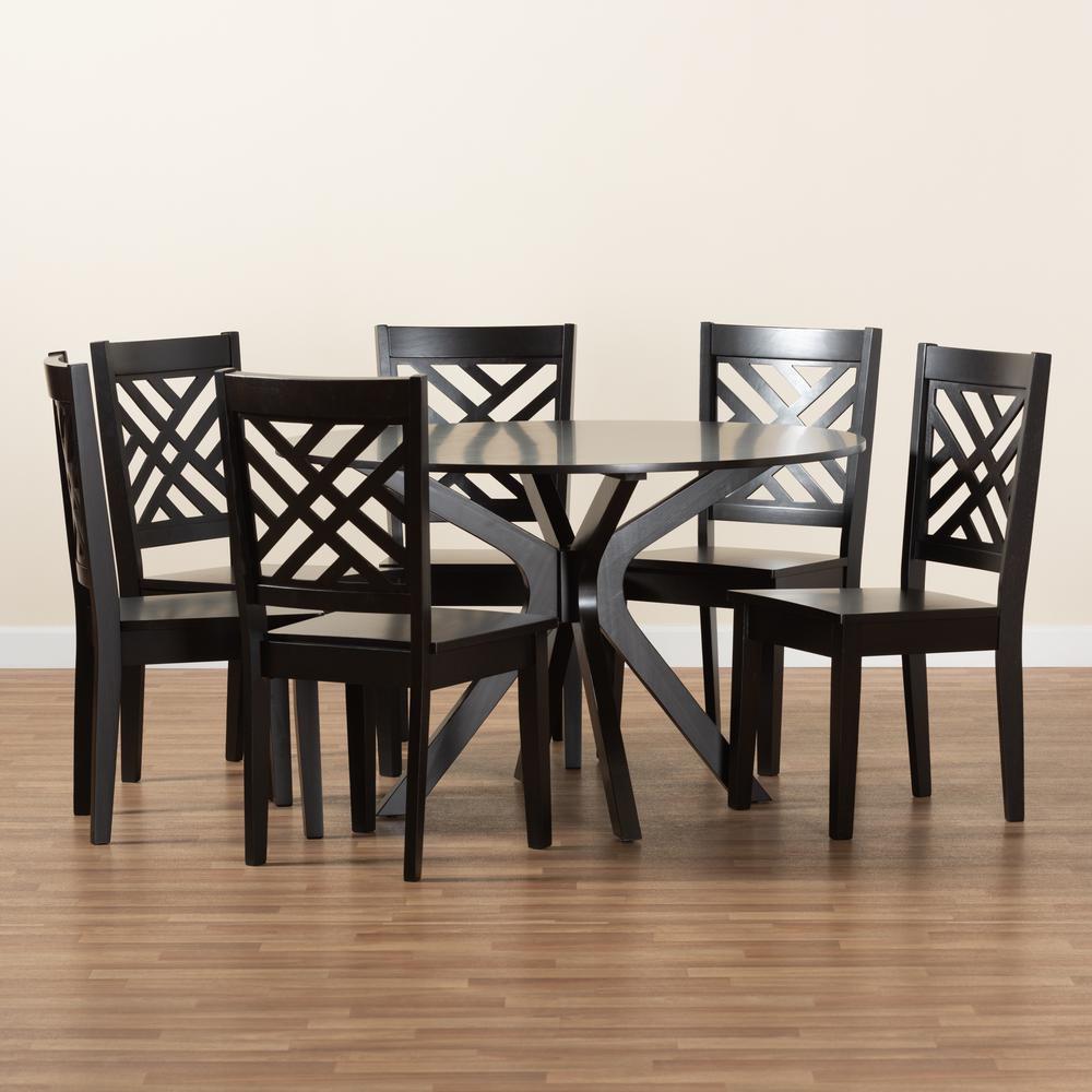 Ela Modern and Contemporary Dark Brown Finished Wood 7-Piece Dining Set. Picture 17