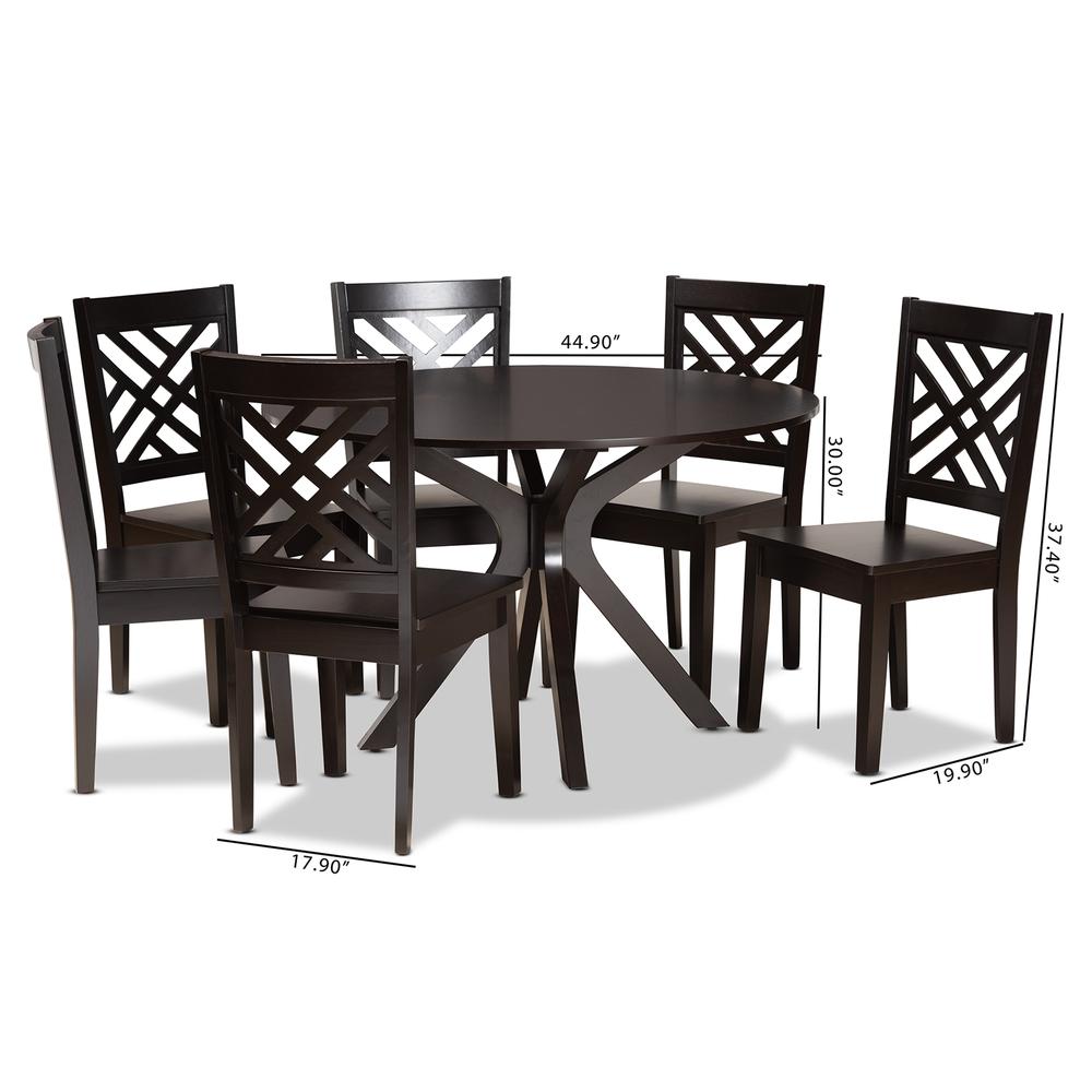 Ela Modern and Contemporary Dark Brown Finished Wood 7-Piece Dining Set. Picture 18