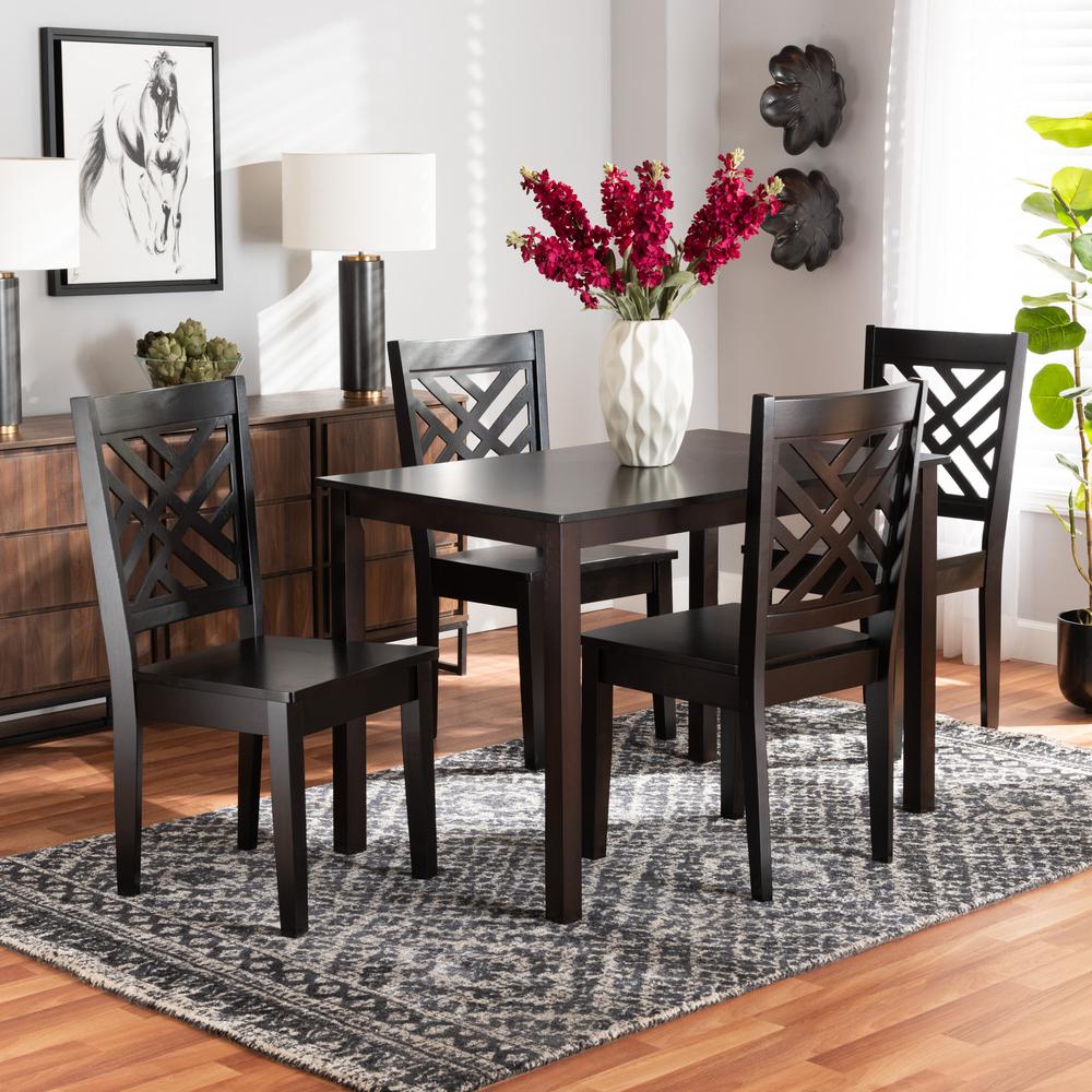 Ani Modern and Contemporary Dark Brown Finished Wood 5-Piece Dining Set. Picture 16