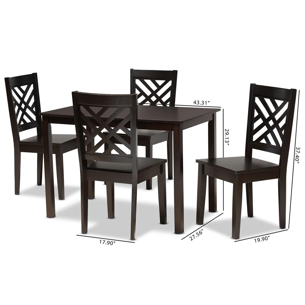 Ani Modern and Contemporary Dark Brown Finished Wood 5-Piece Dining Set. Picture 18