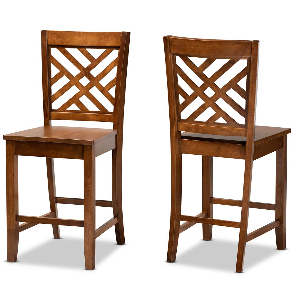 Transitional Walnut Brown Finished Wood 2-Piece Counter Stool Set. Picture 9