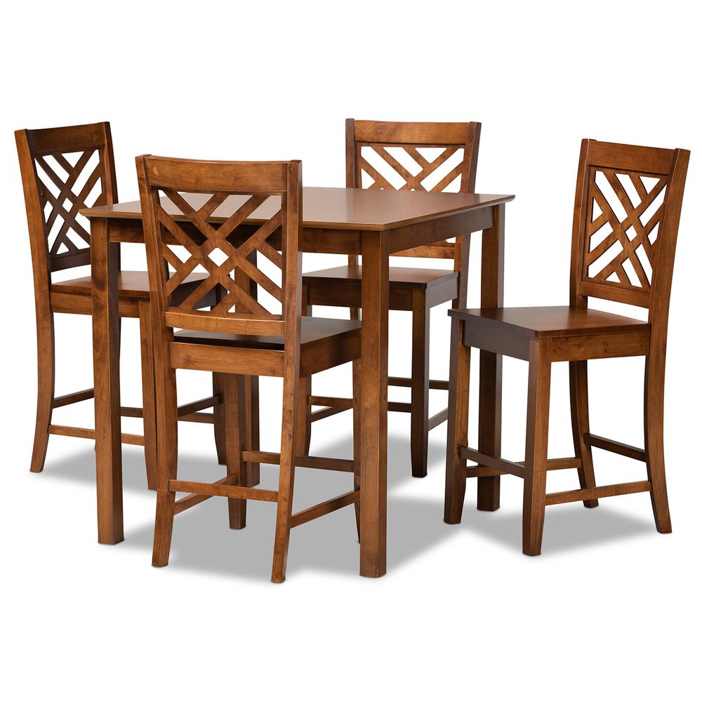 Caron Modern and Contemporary Walnut Brown Finished Wood 5-Piece Pub Set. Picture 10