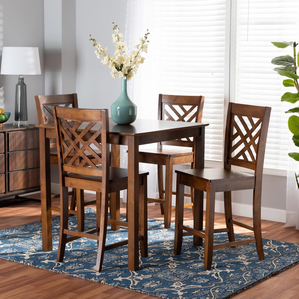 Caron Modern and Contemporary Walnut Brown Finished Wood 5-Piece Pub Set. Picture 16