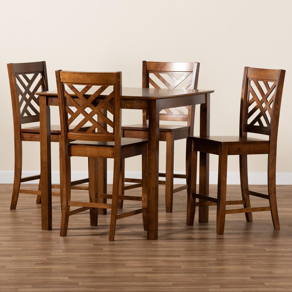 Caron Modern and Contemporary Walnut Brown Finished Wood 5-Piece Pub Set. Picture 17