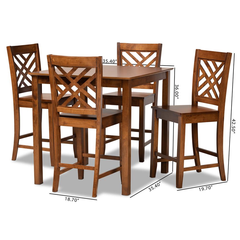 Caron Modern and Contemporary Walnut Brown Finished Wood 5-Piece Pub Set. Picture 18