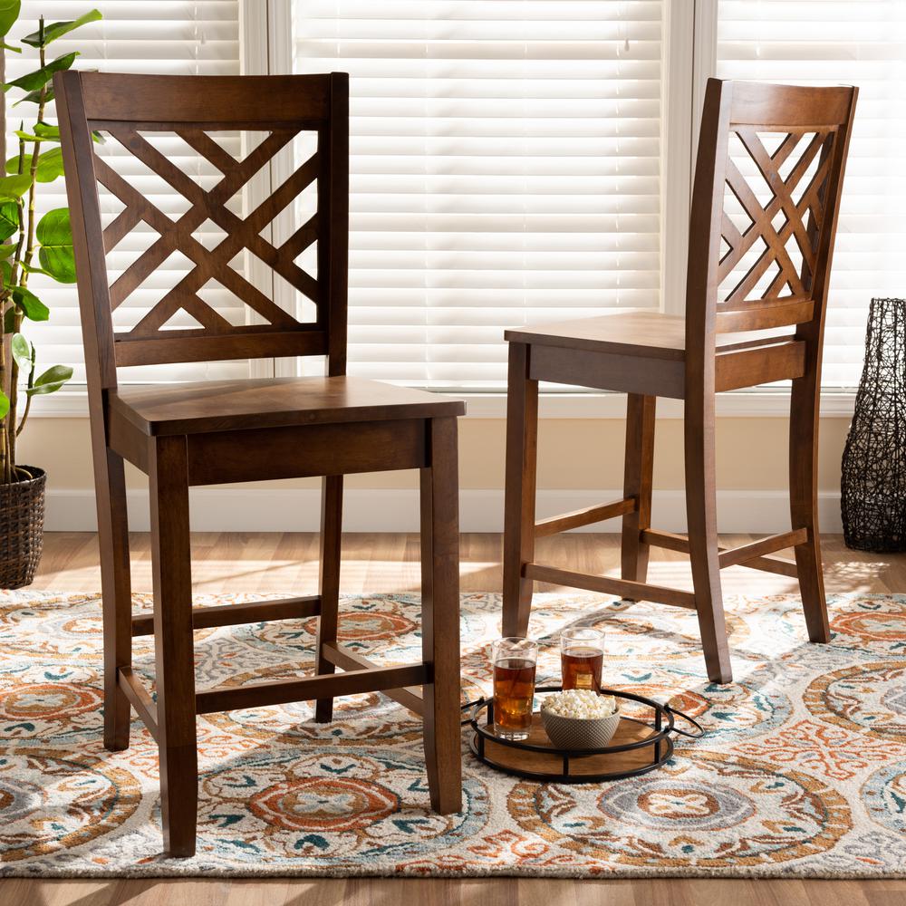 Baxton Studio Caron Modern and Contemporary Transitional Walnut Brown Finished Wood 2-Piece Counter Stool Set. Picture 7