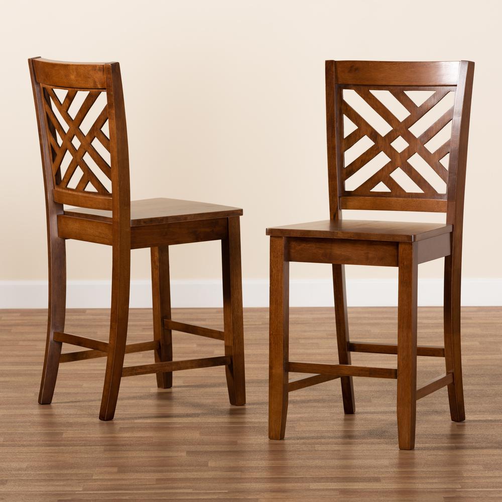 Transitional Walnut Brown Finished Wood 2-Piece Counter Stool Set. Picture 15