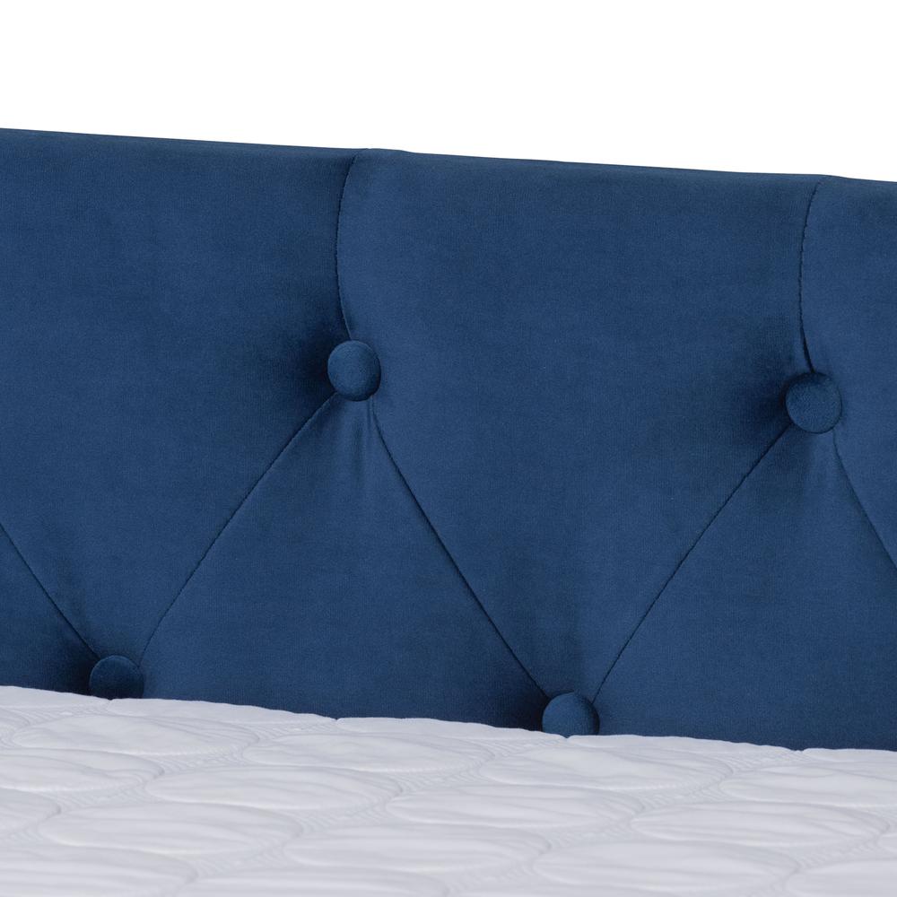 Navy Blue Velvet Fabric Upholstered Full Size Daybed with Trundle. Picture 18