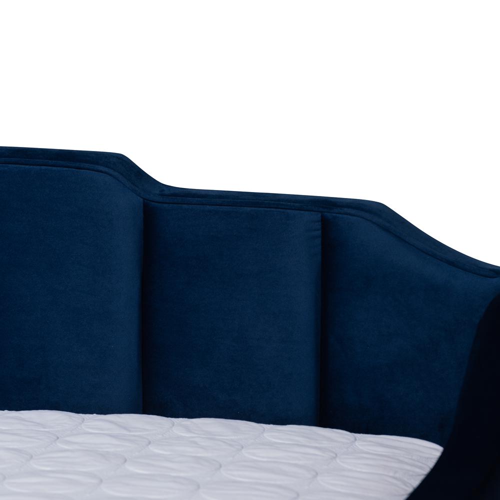 Navy Blue Velvet Fabric Upholstered Full Size Daybed with Trundle. Picture 17