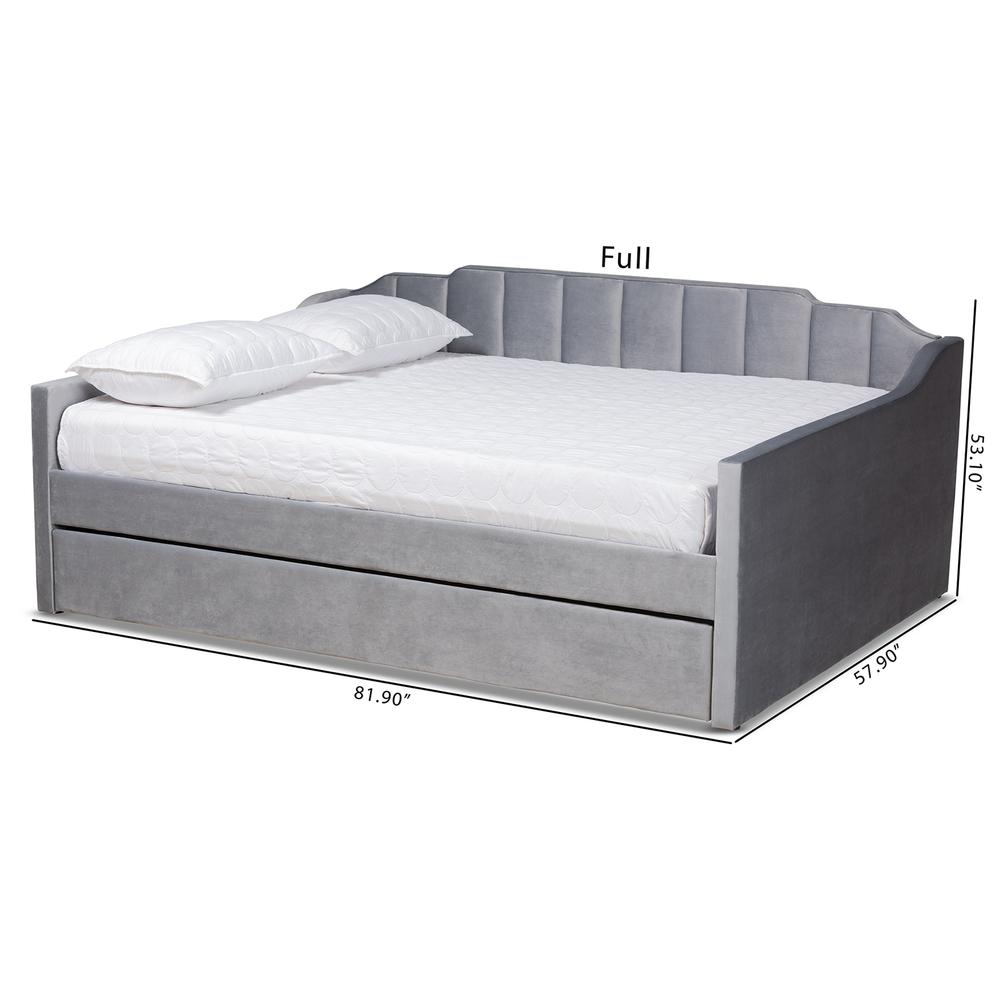 Grey Velvet Fabric Upholstered Full Size Daybed with Trundle. Picture 21
