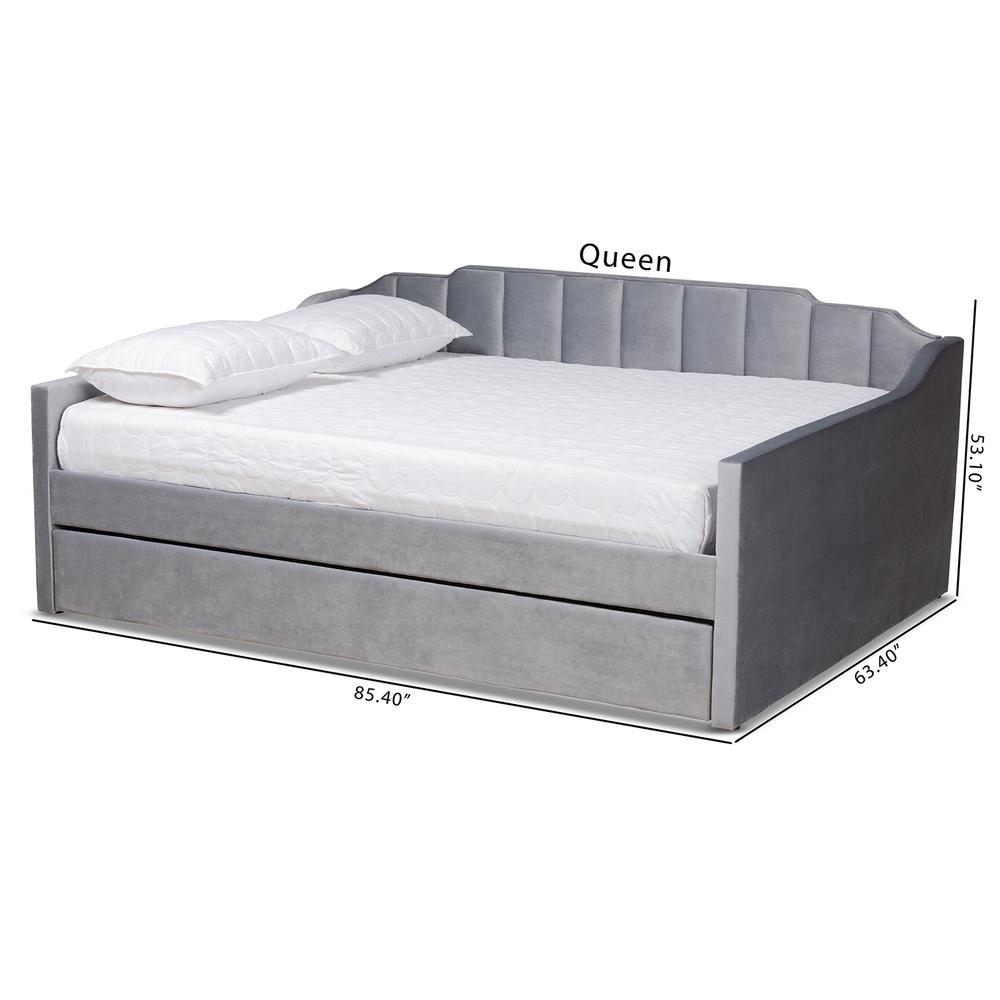 Grey Velvet Fabric Upholstered Full Size Daybed with Trundle. Picture 22