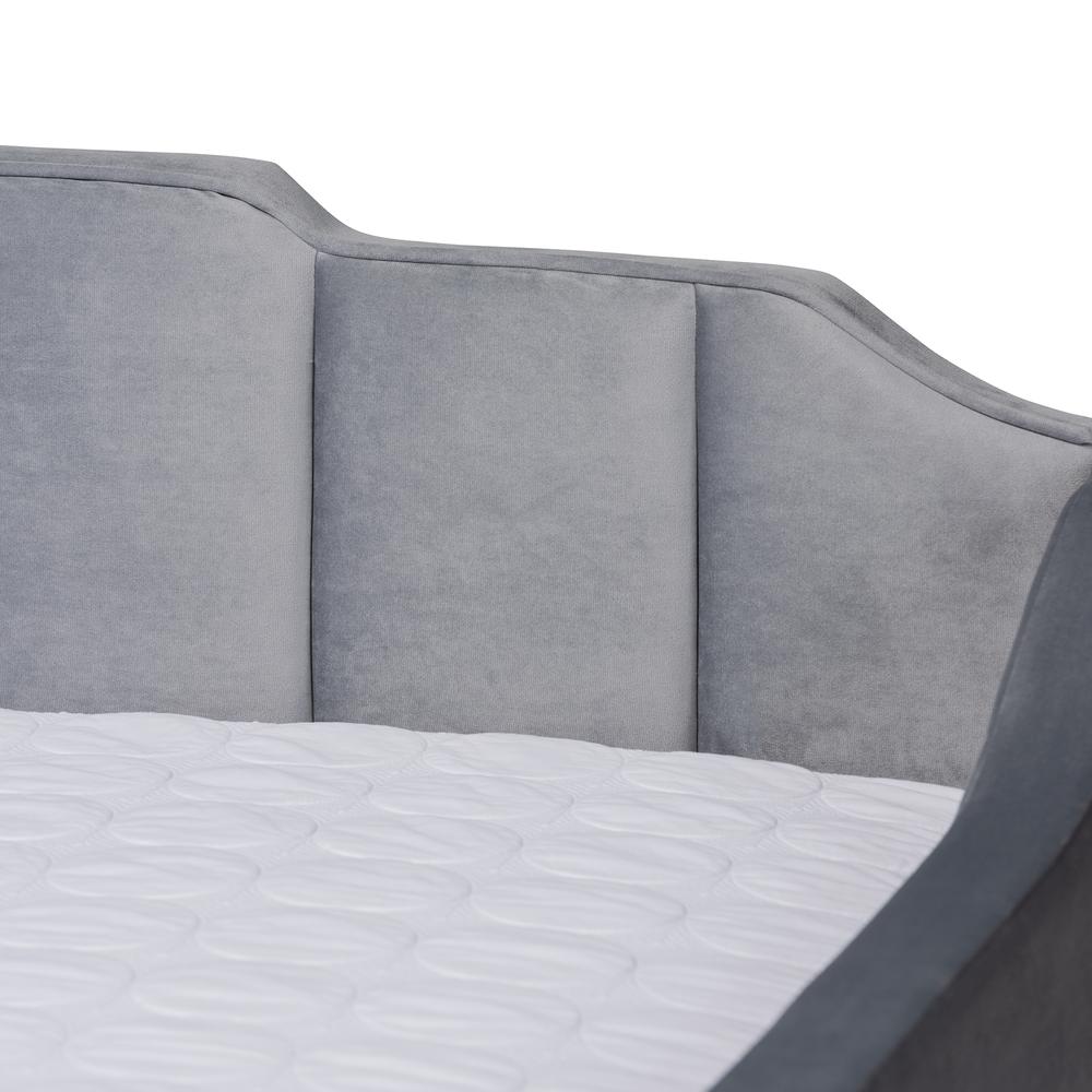 Grey Velvet Fabric Upholstered Full Size Daybed with Trundle. Picture 17