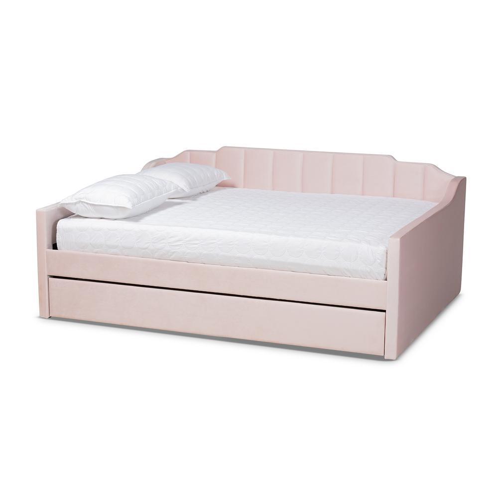 Pink Velvet Fabric Upholstered Full Size Daybed with Trundle. Picture 12