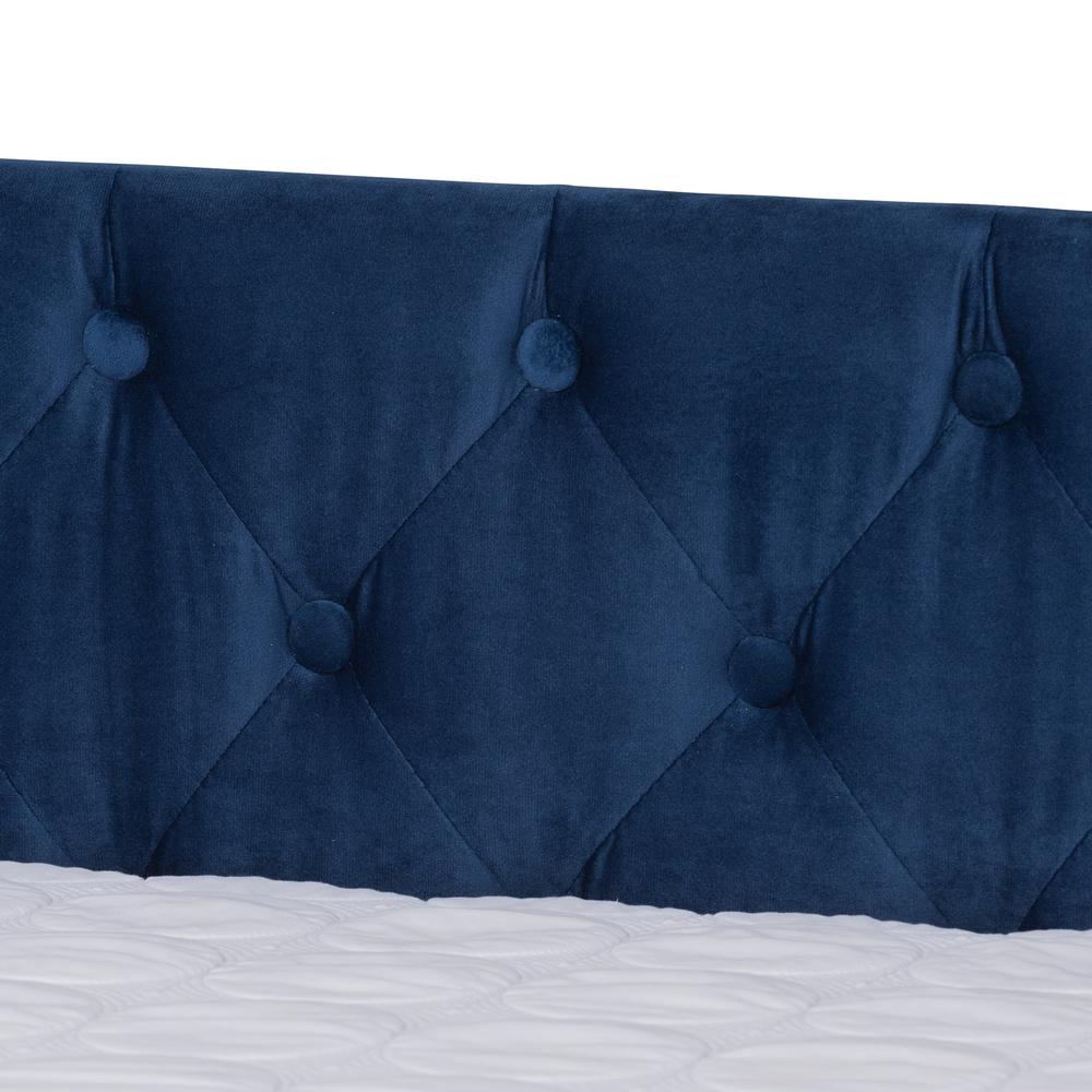 Navy Blue Velvet Fabric Upholstered Full Size Daybed with Trundle. Picture 18