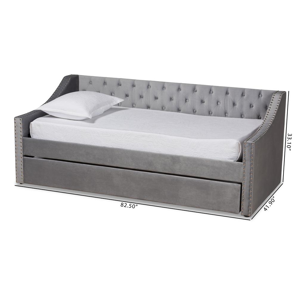 Grey Velvet Fabric Upholstered Twin Size Daybed with Trundle. Picture 22