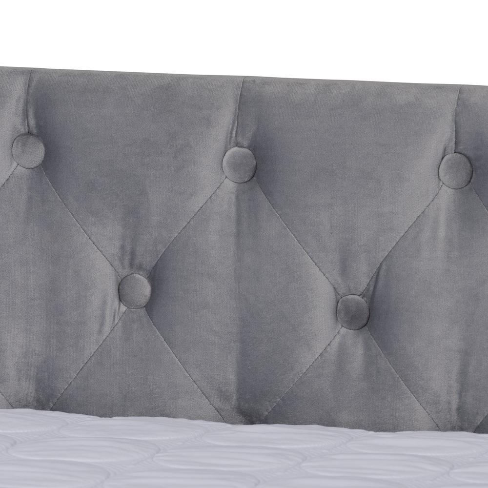 Grey Velvet Fabric Upholstered Full Size Daybed with Trundle. Picture 18