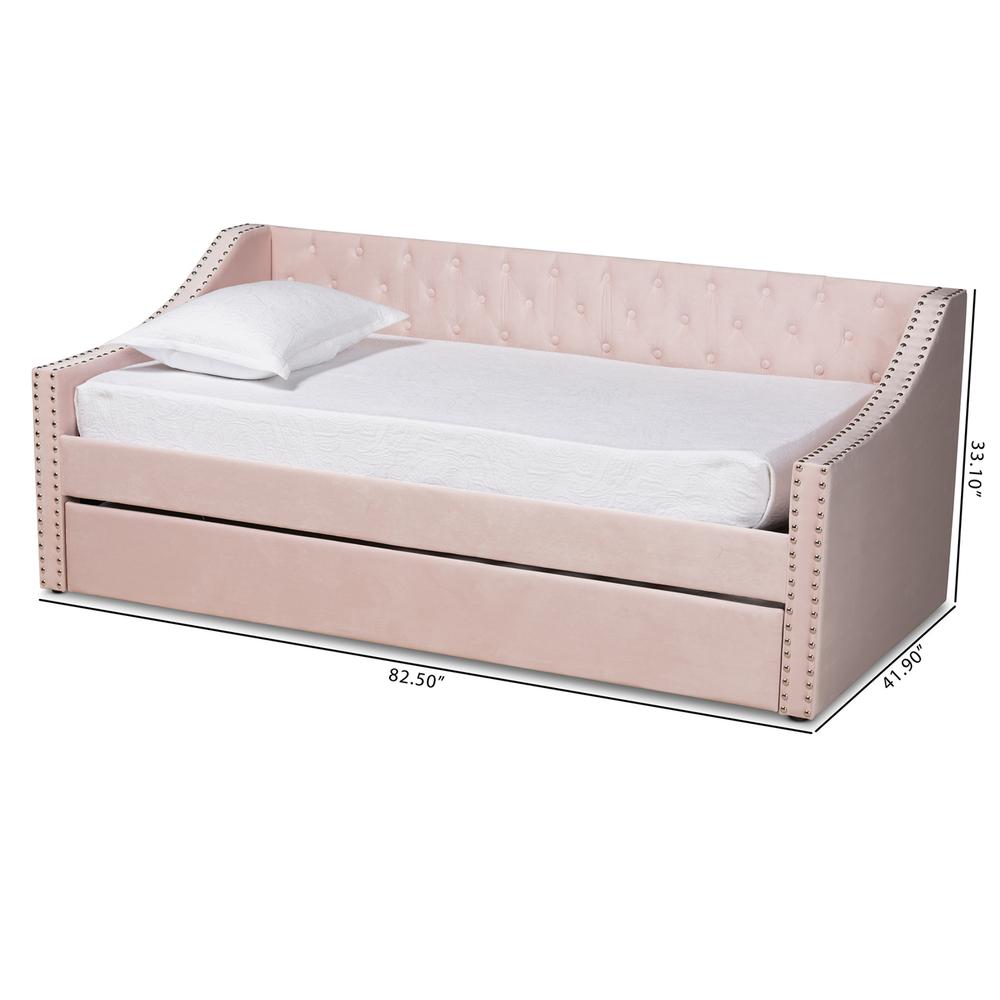 Pink Velvet Fabric Upholstered Twin Size Daybed with Trundle. Picture 22