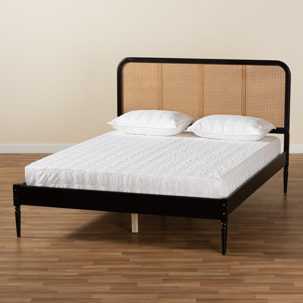 Charcoal Finished Wood and Synthetic Rattan Queen Size Platform Bed. Picture 17