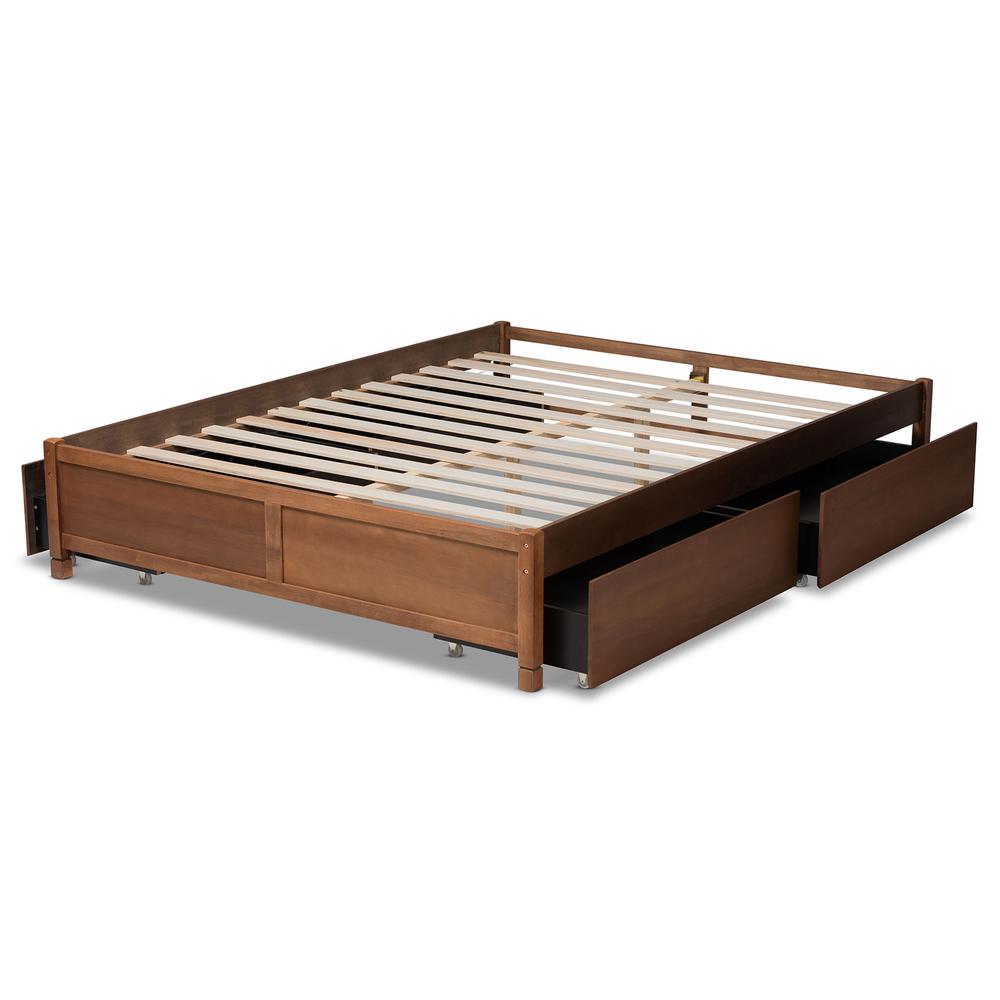 Walnut Brown Finished Wood Full Size 4-Drawer Platform Storage Bed Frame. Picture 18