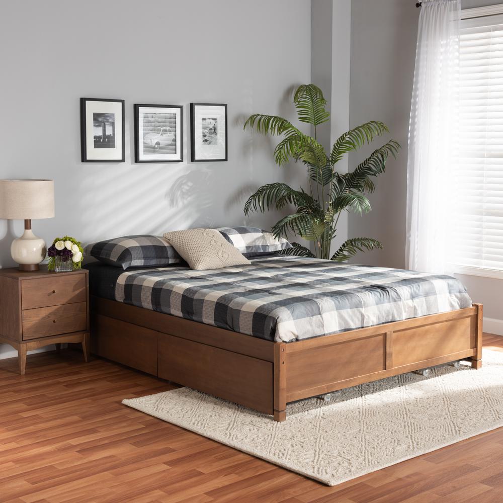 Walnut Brown Finished Wood Full Size 4-Drawer Platform Storage Bed Frame. Picture 21