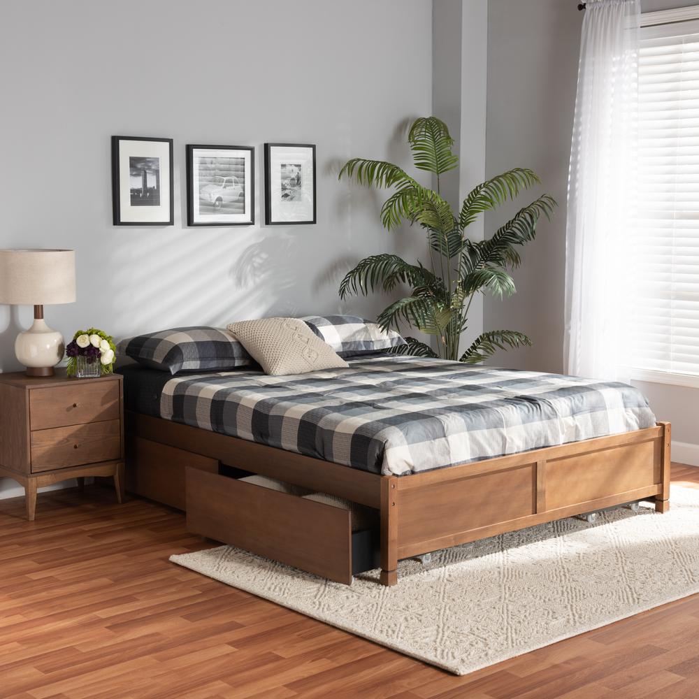 Walnut Brown Finished Wood Full Size 4-Drawer Platform Storage Bed Frame. Picture 22