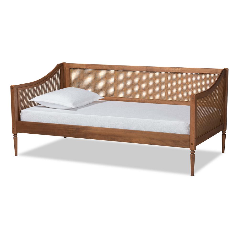 Walnut Brown Finished Wood and Synthetic Rattan Twin Size Daybed. Picture 10