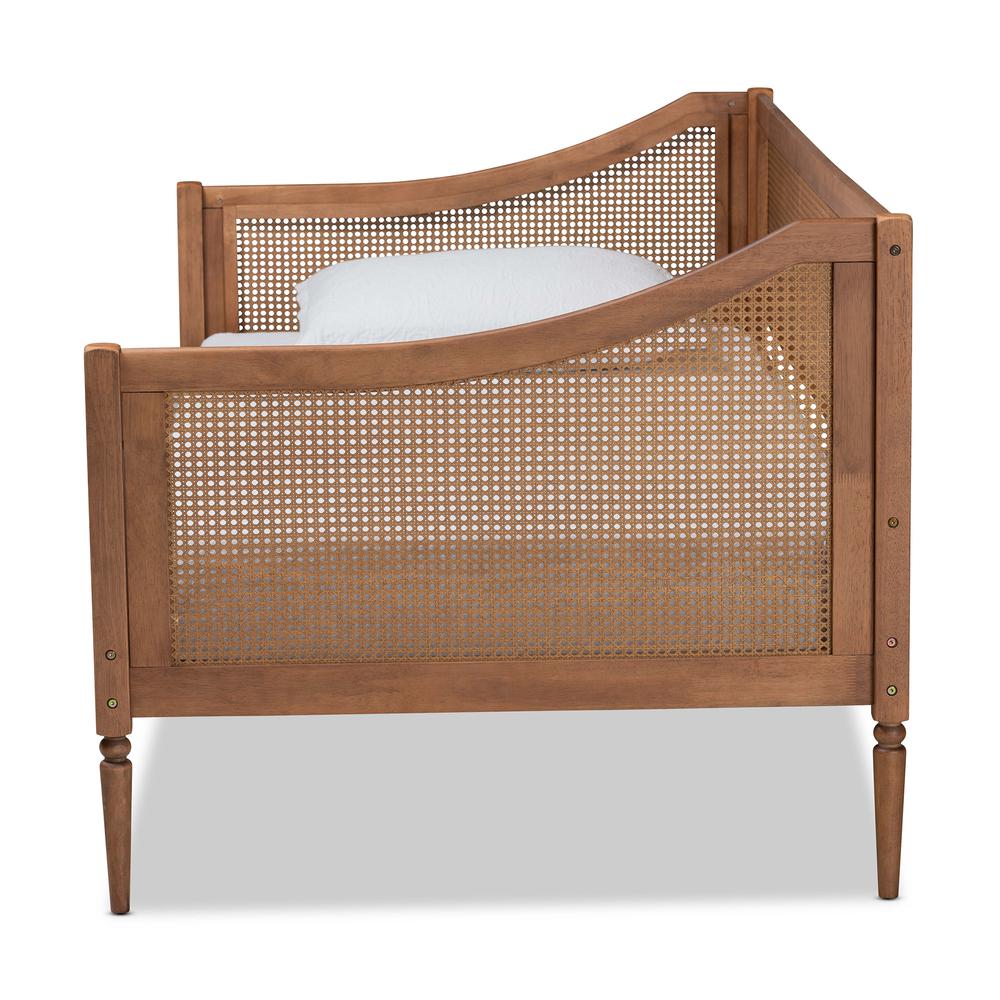 Walnut Brown Finished Wood and Synthetic Rattan Twin Size Daybed. Picture 11