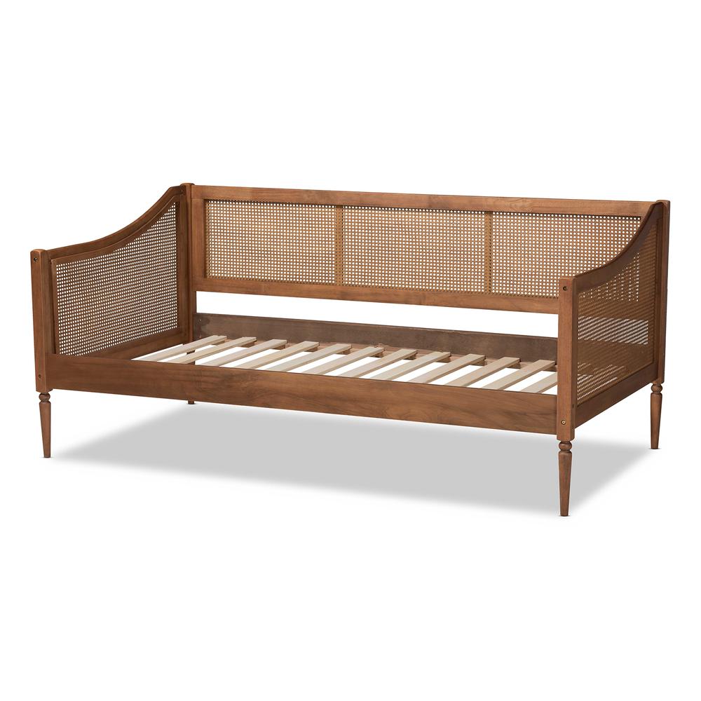 Walnut Brown Finished Wood and Synthetic Rattan Twin Size Daybed. Picture 12