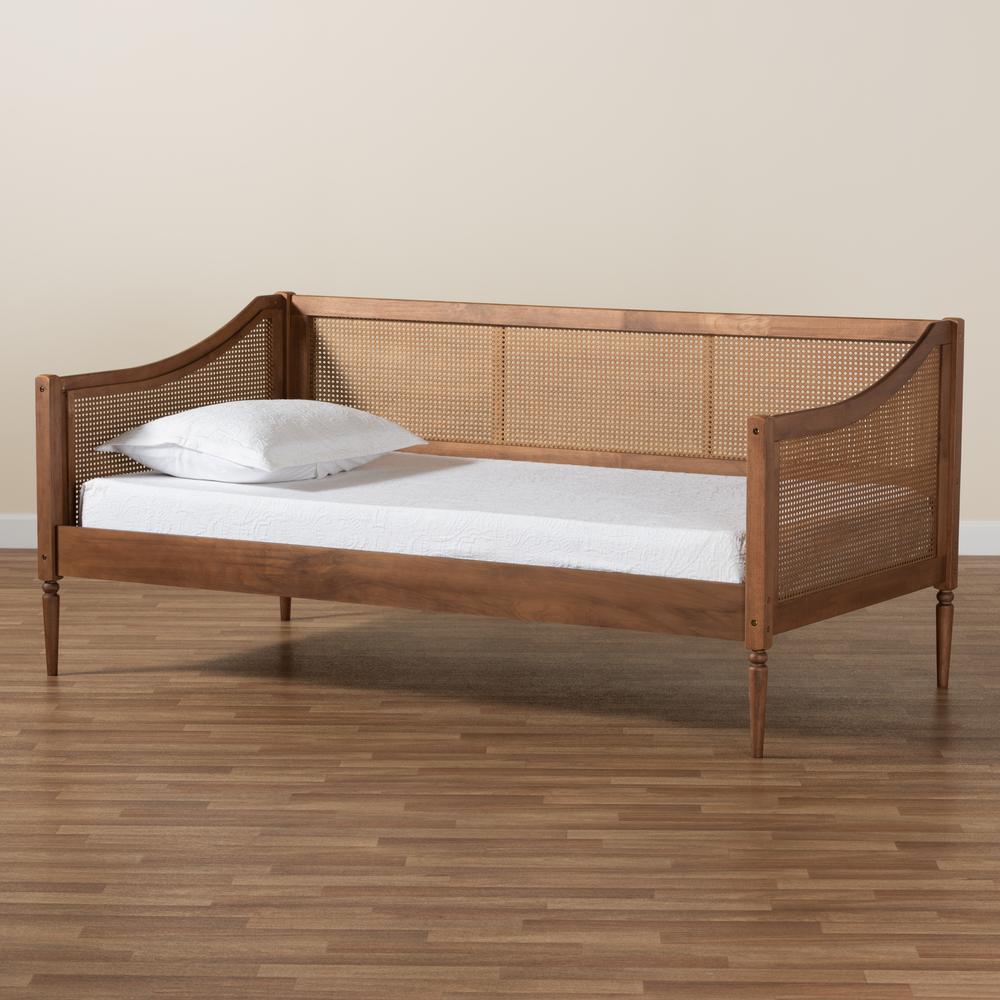 Walnut Brown Finished Wood and Synthetic Rattan Twin Size Daybed. Picture 17