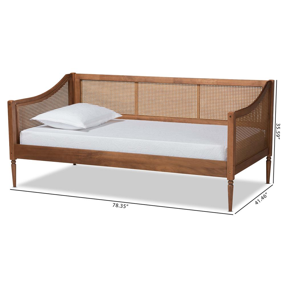 Walnut Brown Finished Wood and Synthetic Rattan Twin Size Daybed. Picture 18