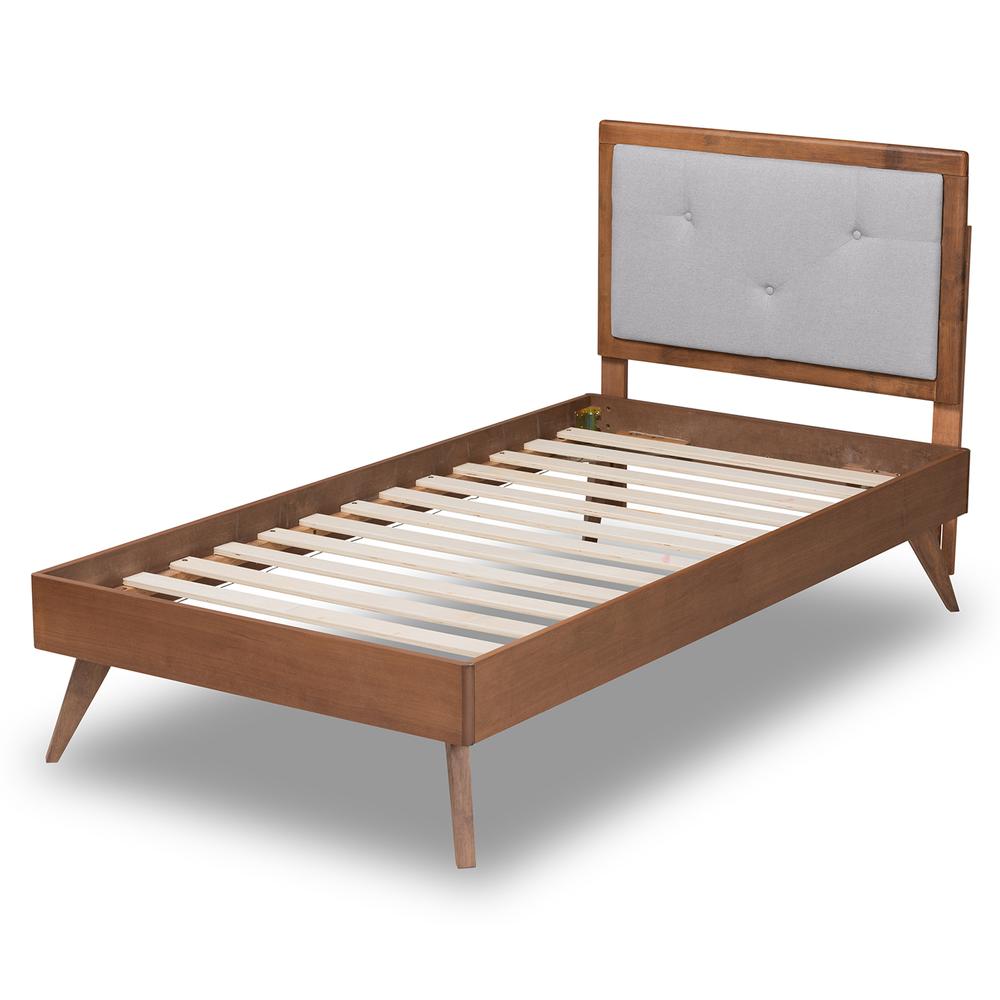 Walnut Brown Finished Wood Twin Size Platform Bed. Picture 13