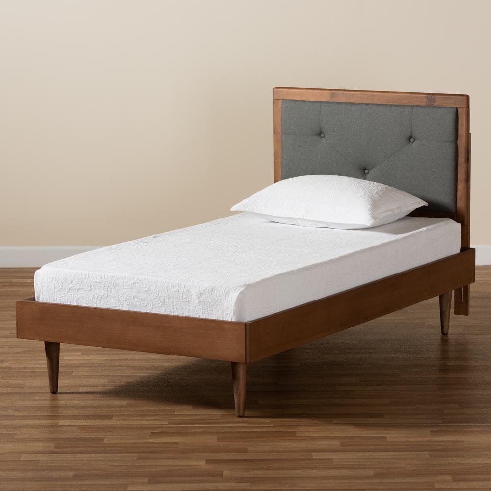Walnut Brown Finished Wood Twin Size Platform Bed. Picture 18