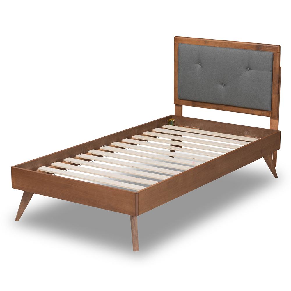 Walnut Brown Finished Wood Twin Size Platform Bed. Picture 13