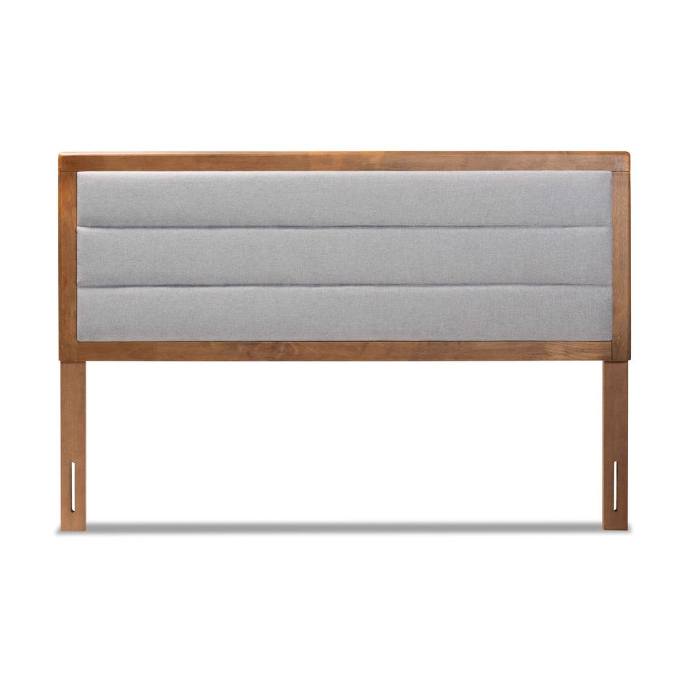 Baxton Studio Dexter Modern and Contemporary Light Grey Fabric Upholstered and Walnut Brown Finished Wood Queen Size Headboard. Picture 3
