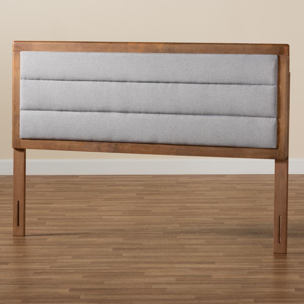 Baxton Studio Dexter Modern and Contemporary Light Grey Fabric Upholstered and Walnut Brown Finished Wood Queen Size Headboard. Picture 6